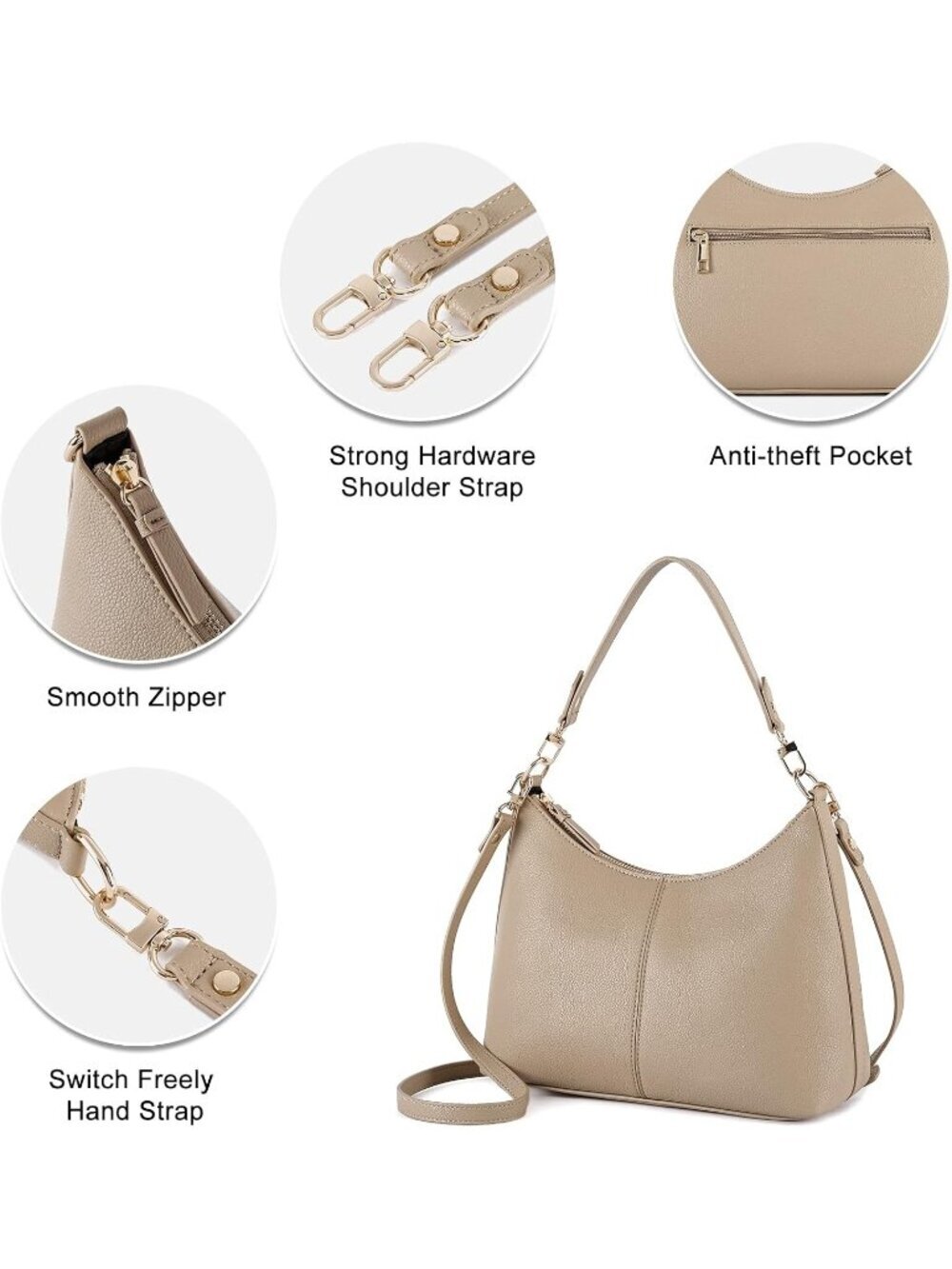 Women Khaki Mini Soft Leather Waterproof Shoulder Crossbody Bag - Picture 6 of 6